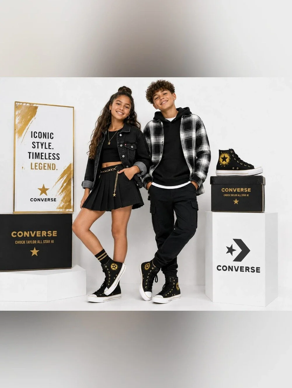 ✨ NEW IN BOX – Converse Chuck Taylor All Star Hi Black & Gold-Size 6.5Y✨